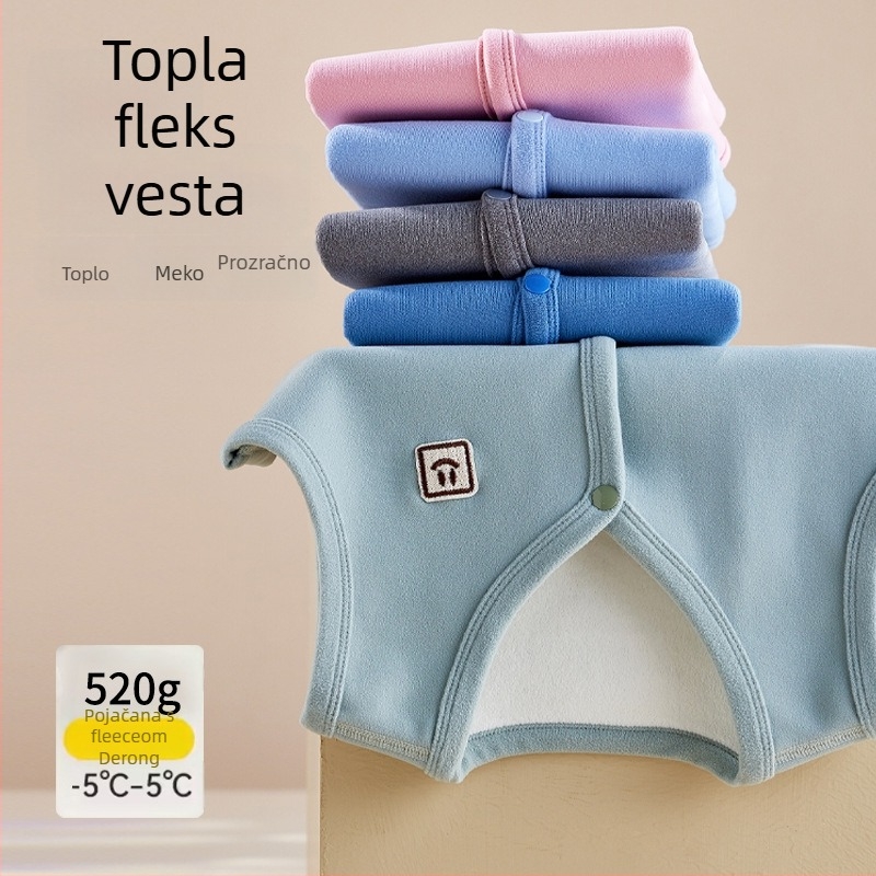 Dječja zimska vesta, s flis podstavom, zatvaranje jednim redom gumba, poliester podstava i punilo, jednofarbni uzorak, stil akademije/cardigan