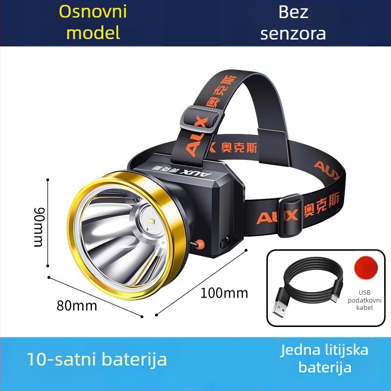 Napajana LED čelna lampa za vanjsku upotrebu — dugotrajna autonomija, nosiva na glavi, za noćni ribolov, noćne vožnje i otkrivanje rupa