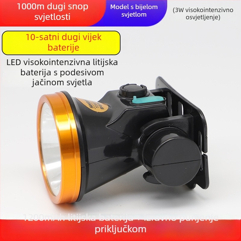 LED čelna svjetiljka s COB izvorom svjetla, kinetičkim napajanjem, za vanjsku noćnu ribolov