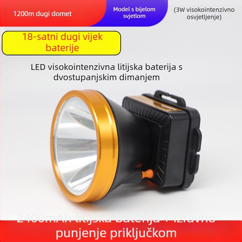 LED čelna svjetiljka s COB izvorom svjetla, kinetičkim napajanjem, za vanjsku noćnu ribolov