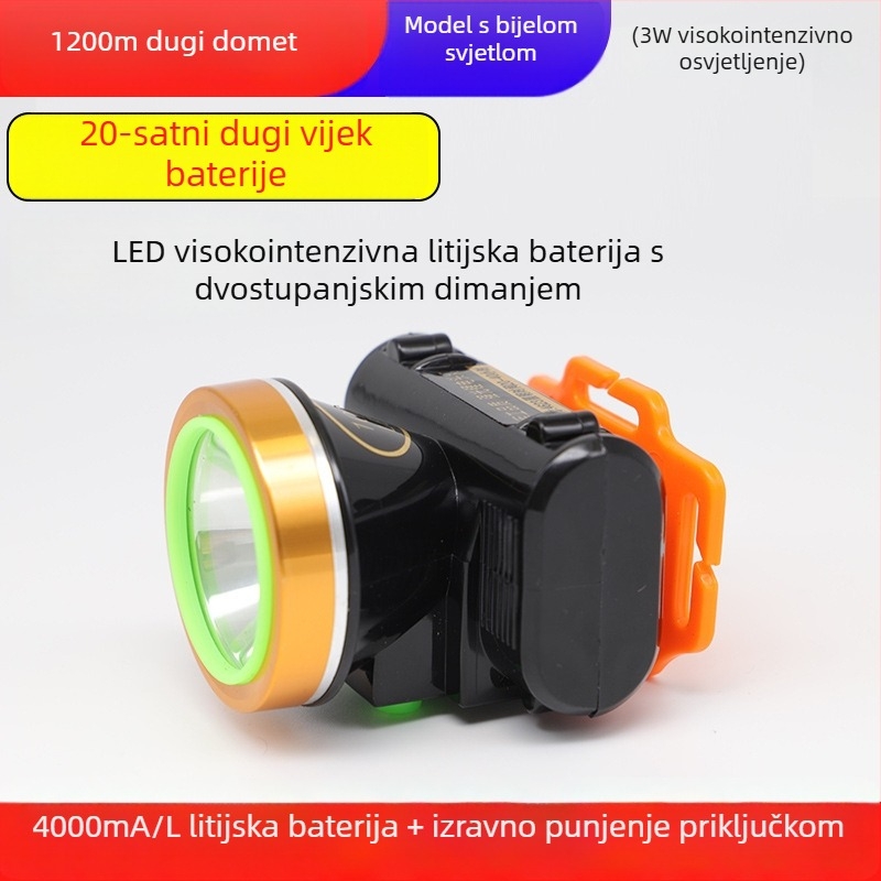 LED čelna svjetiljka s COB izvorom svjetla, kinetičkim napajanjem, za vanjsku noćnu ribolov
