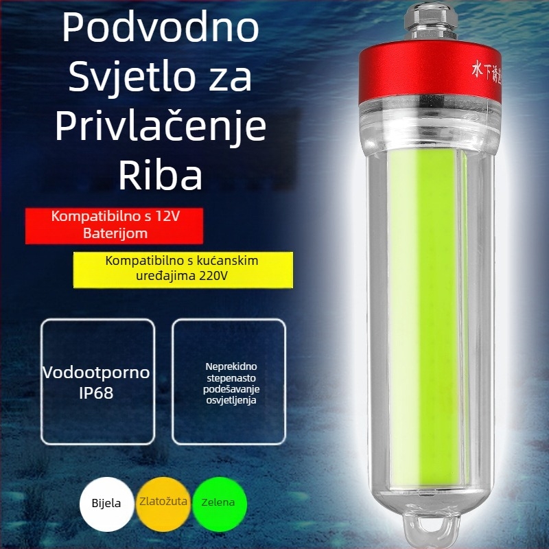 LED podvodna lampica za ribolov, ABS kućište, vodootporna, visoka snaga, punjač uključen
