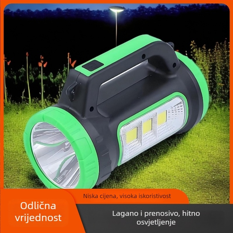 LED baterijska svjetiljka s ručnim pogonom, punjiva hitna lampica za kampiranje, 10W, 1200mAh, LED snop, domet do 50 m