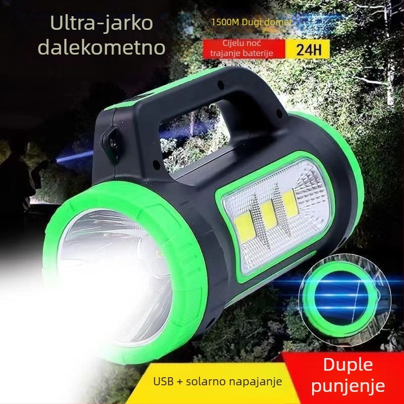 LED baterijska svjetiljka s ručnim pogonom, punjiva hitna lampica za kampiranje, 10W, 1200mAh, LED snop, domet do 50 m