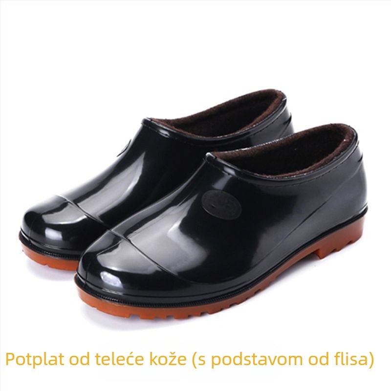 Muške niske kišne čizme s flis podstavom, tople, vodootporne, protuklizne, otporne na habanje, izgled umjetne kože