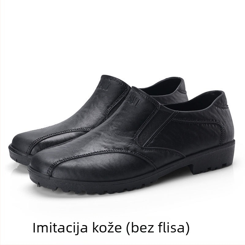 Muške niske kišne čizme s flis podstavom, tople, vodootporne, protuklizne, otporne na habanje, izgled umjetne kože