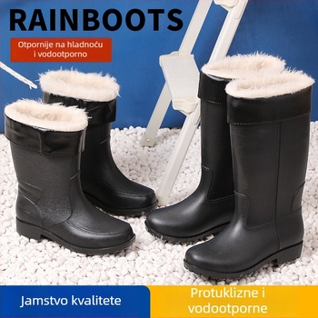 Muške visoke čizme za kišu, gornji dio od plastike, gumena potplata, vodonepropusne i protuklizne, topla flis podstava