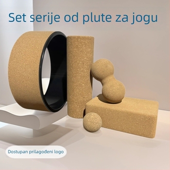 Set jogijskih dodataka: korkova serija, joga blokovi, joga kotač, peanut ball, drveni joga stup visokog gustoće