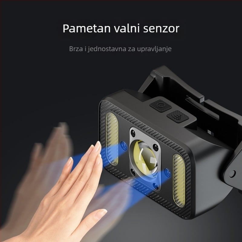 Vanjska čelna svjetiljka s COB LED, 8W, baterija 18650 1200mAh, Punjiva, vodootporna, domet do 50 m