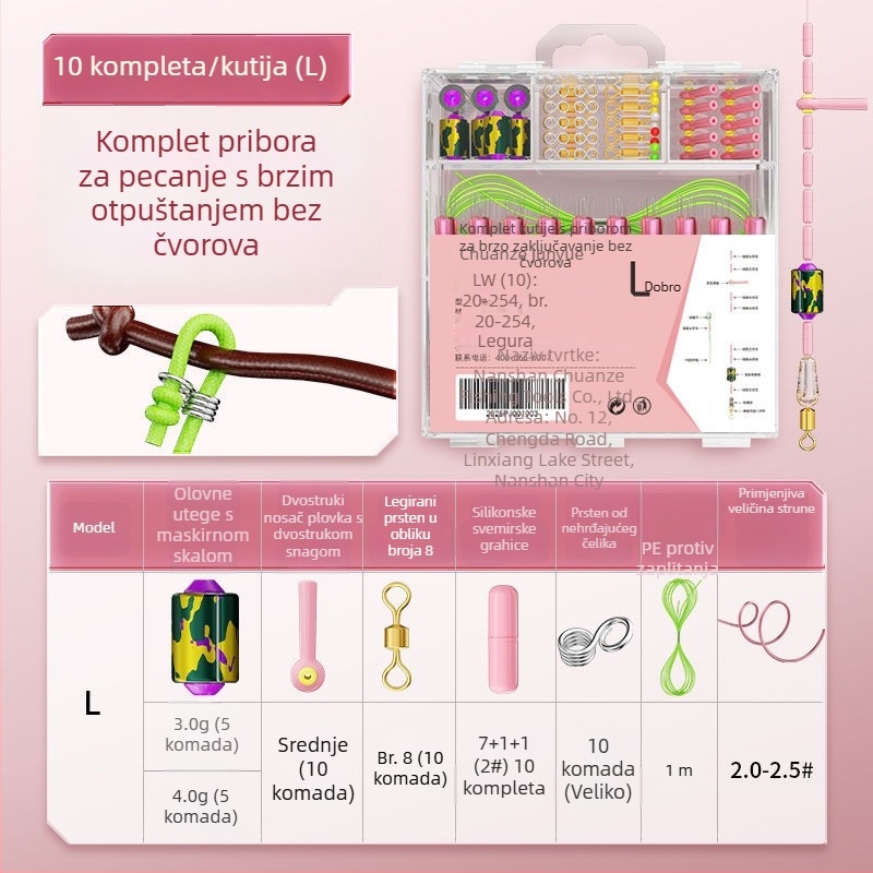 Set silikonskih prostora bez čvora — kompletan set za plutajuće sjedalice, osmerokutni prsteni, ljestvica, olovna pločica, pribor za glavnu liniju, 10 setova