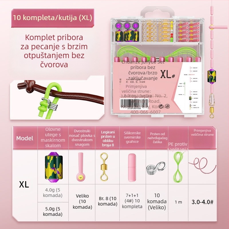 Set silikonskih prostora bez čvora — kompletan set za plutajuće sjedalice, osmerokutni prsteni, ljestvica, olovna pločica, pribor za glavnu liniju, 10 setova