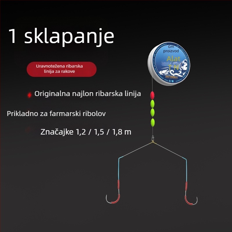 Set najlonske linije za lov škampi s dvostrukim udicama – najlon konac, za rakove i riječne škampi
