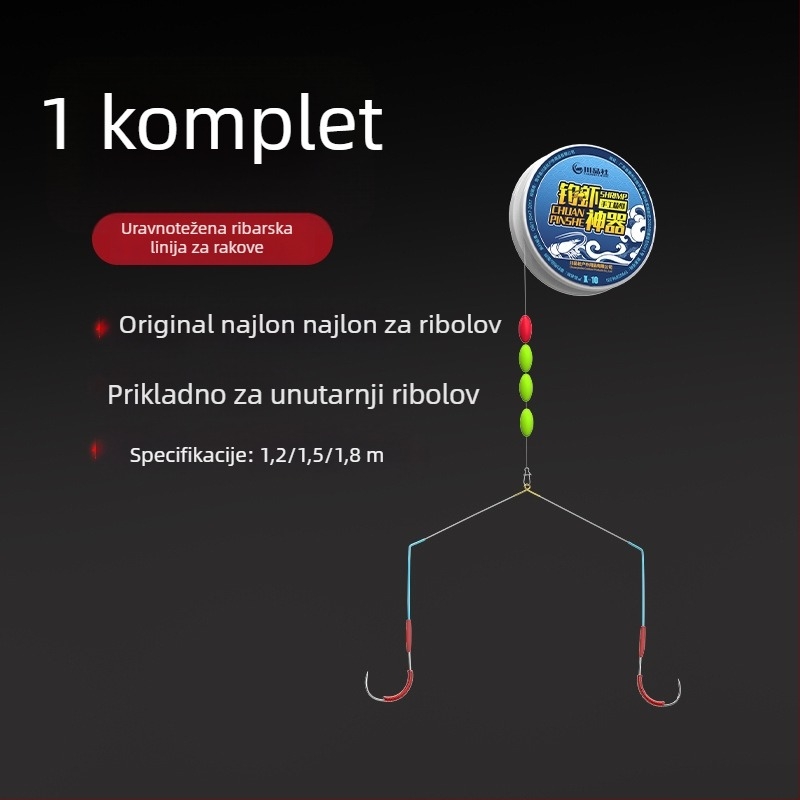 Set najlonske linije za lov škampi s dvostrukim udicama – najlon konac, za rakove i riječne škampi