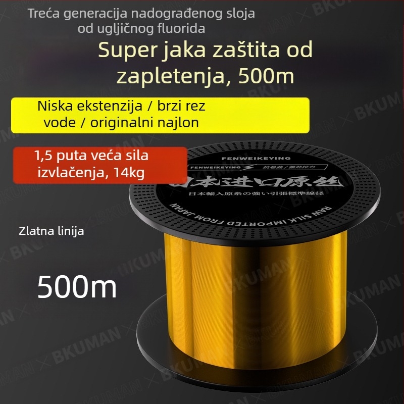 BKUMAN Najlon glavna linija za ribolov, 500 m, nosivost 1–30 kg, otporna na habanje