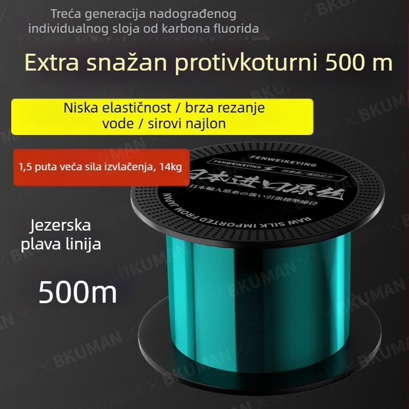 BKUMAN Najlon glavna linija za ribolov, 500 m, nosivost 1–30 kg, otporna na habanje
