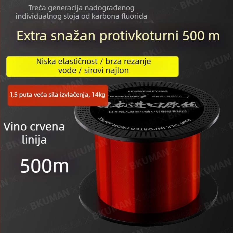 BKUMAN Najlon glavna linija za ribolov, 500 m, nosivost 1–30 kg, otporna na habanje