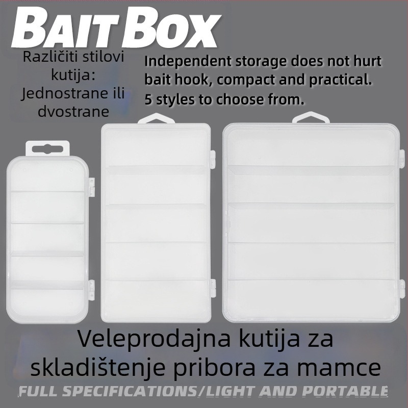 ABS plastična kutija za mamce, jednostruka i dvostruka, dvostrana, s pet pretinaca