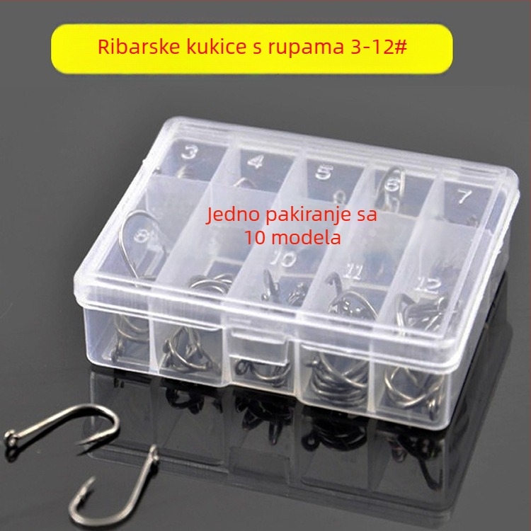 Anova udice za ribolov s prstenom, veličine 3–12, 500 komada u kutiji s cijevi