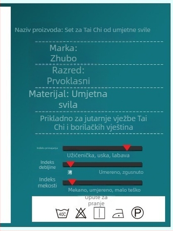 Tai Chi trening odjeća, za odrasle, unisex; vanjski materijal: umjetna svila; podstava: umjetna svila; sastav tkanine: poliester