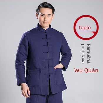 Unisex Tai Chi odjevni set od lana s pamukovom podstavom, jednobojan, za odrasle