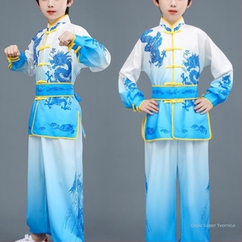 Dječji kostim za kung fu za nastupe, kineskog stila Tai Chi trening odjeća, unisex, uzorak 69850, laneno platno