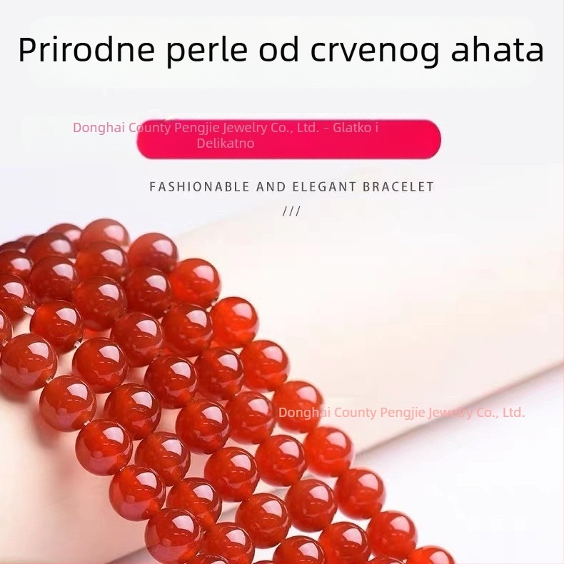 Prirodne crvene ahat perle za DIY nakit, okrugle s perlatnim efektom, poluproizvodi