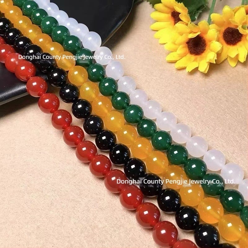 Prirodne crvene ahat perle za DIY nakit, okrugle s perlatnim efektom, poluproizvodi