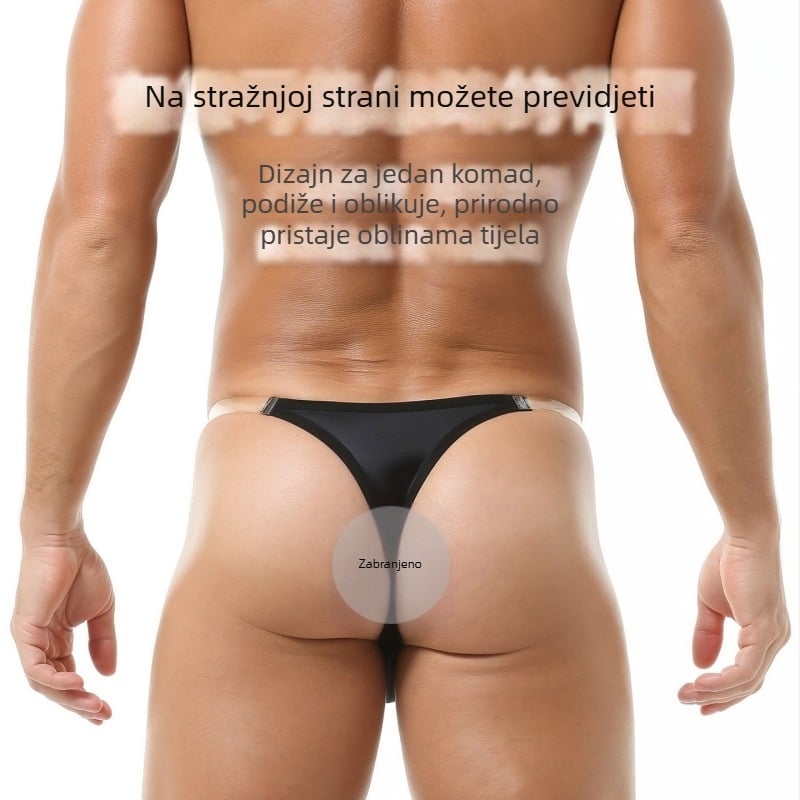 Muške T-string gaćice od najlona, niskog struka, jednobojne, prozračne, pamukova podstava u preponama