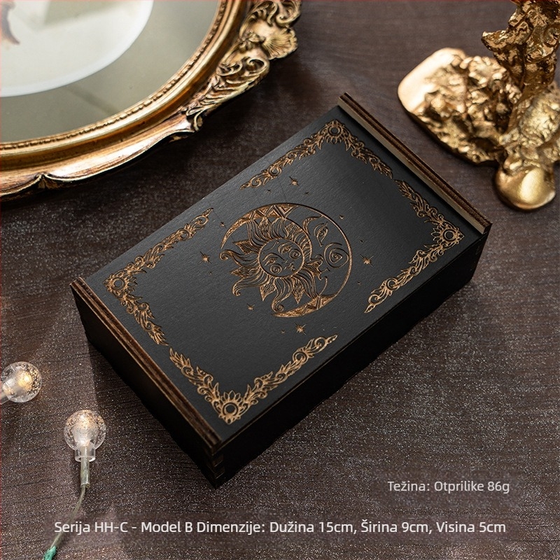 Kutija za pohranu tarot karata s kliznim poklopcem; drvena kutija od basswood plywood; za karte tarota i društvene igre; pogodno za dob 7–14, 15–35, 36–60, 61+.