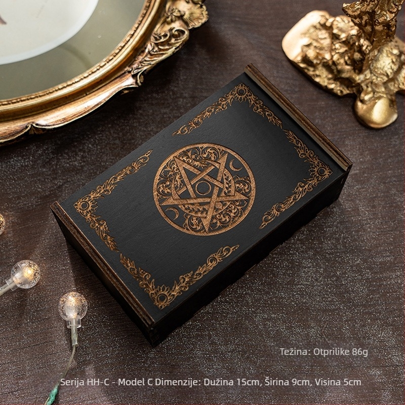 Kutija za pohranu tarot karata s kliznim poklopcem; drvena kutija od basswood plywood; za karte tarota i društvene igre; pogodno za dob 7–14, 15–35, 36–60, 61+.