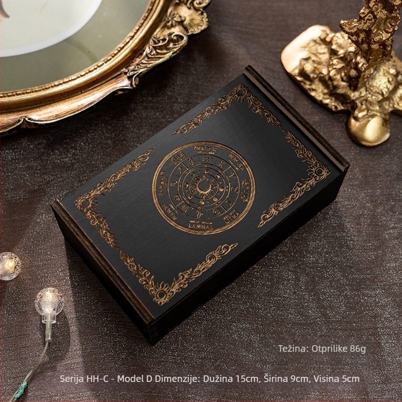 Kutija za pohranu tarot karata s kliznim poklopcem; drvena kutija od basswood plywood; za karte tarota i društvene igre; pogodno za dob 7–14, 15–35, 36–60, 61+.