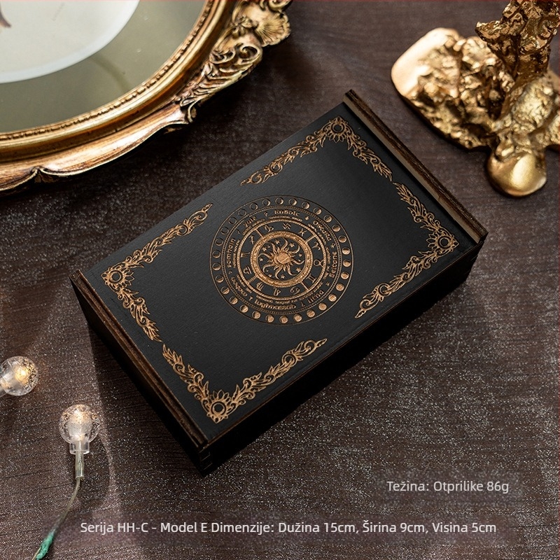 Kutija za pohranu tarot karata s kliznim poklopcem; drvena kutija od basswood plywood; za karte tarota i društvene igre; pogodno za dob 7–14, 15–35, 36–60, 61+.