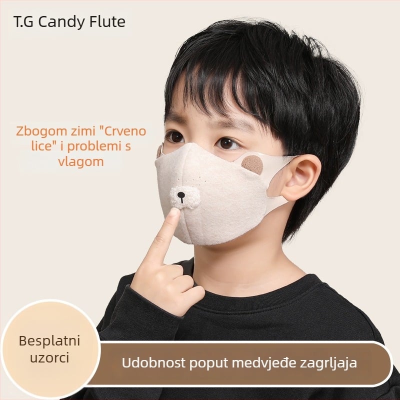 Dječja topla maska za lice, Milk Velvet materijal, Jacquard izrada, Cartoon uzorak, Anti-smog, pogodno za zimu, proljeće i jesen