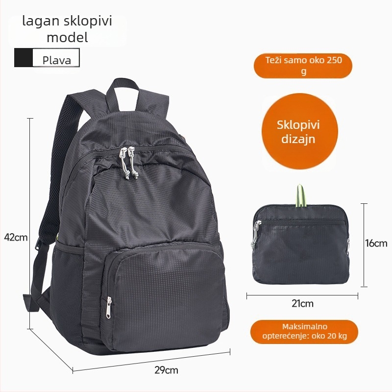 Unisex sklopivi lagani ruksak 20–35L, za outdoor aktivnosti poput planinarenja i vožnje bicikla, džep za 10-inčni prijenosnik