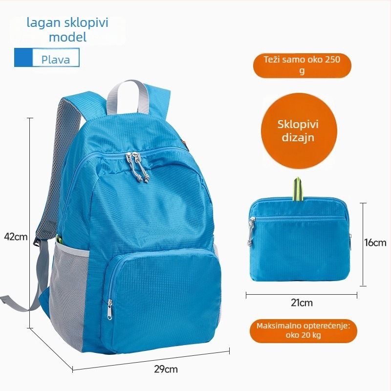 Unisex sklopivi lagani ruksak 20–35L, za outdoor aktivnosti poput planinarenja i vožnje bicikla, džep za 10-inčni prijenosnik
