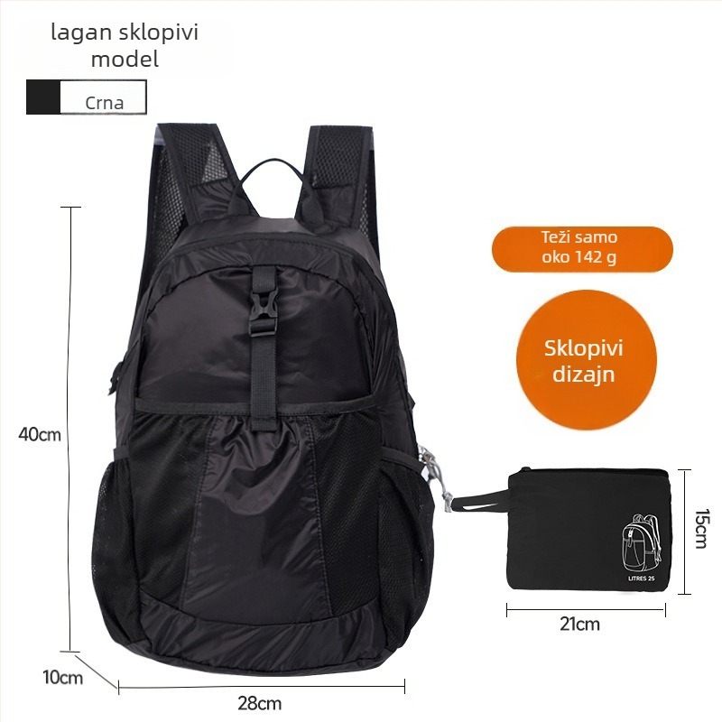 Unisex sklopivi lagani ruksak 20–35L, za outdoor aktivnosti poput planinarenja i vožnje bicikla, džep za 10-inčni prijenosnik