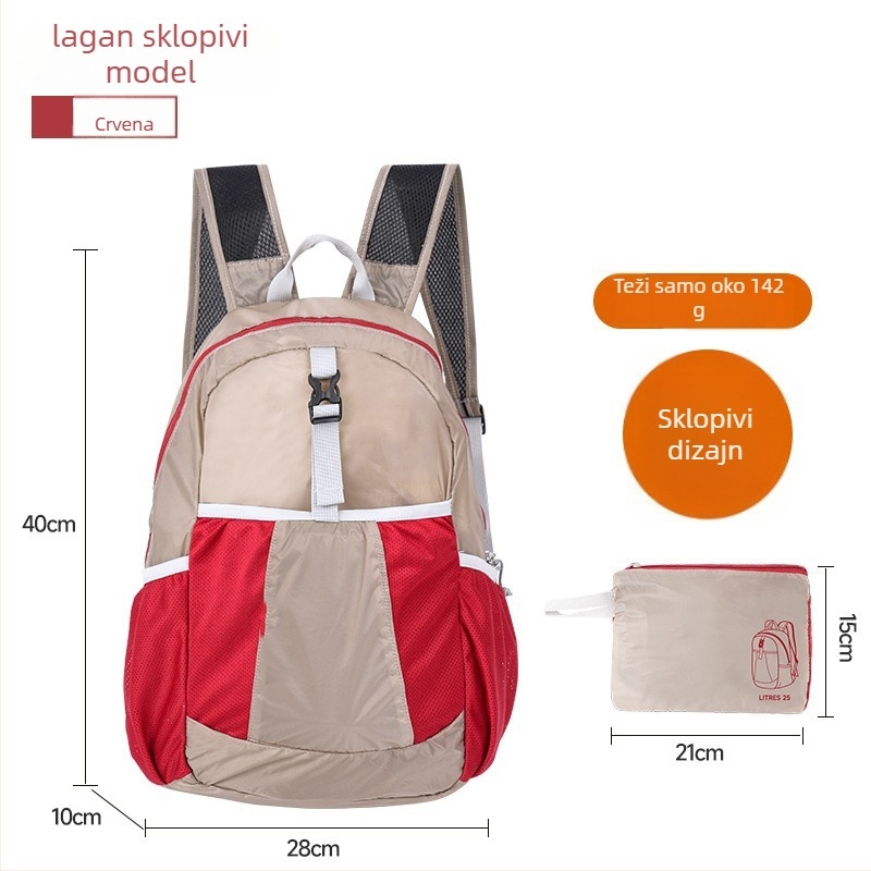 Unisex sklopivi lagani ruksak 20–35L, za outdoor aktivnosti poput planinarenja i vožnje bicikla, džep za 10-inčni prijenosnik