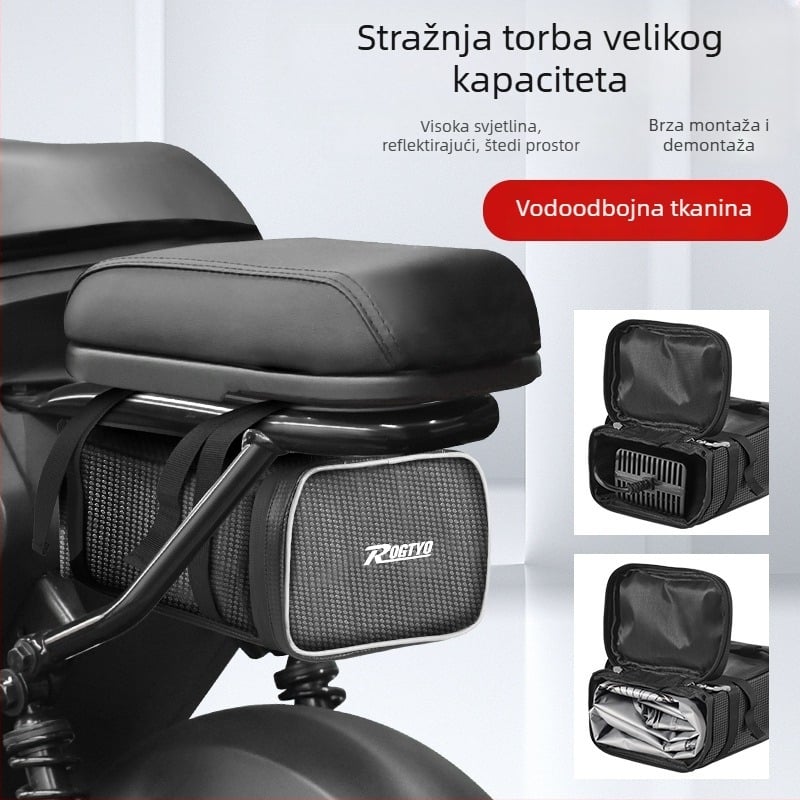 Torba za stražnje sjedalo električnog bicikla sa vodootporim zatvaračem i reflektirajućim detaljima