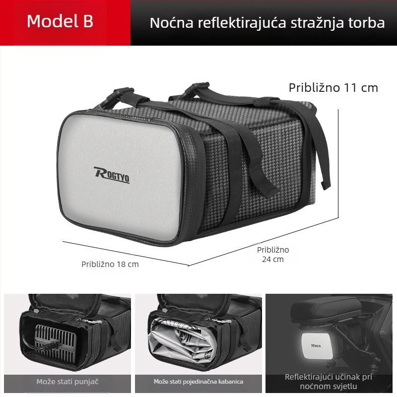 Torba za stražnje sjedalo električnog bicikla sa vodootporim zatvaračem i reflektirajućim detaljima