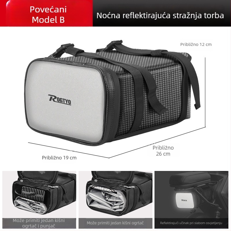 Torba za stražnje sjedalo električnog bicikla sa vodootporim zatvaračem i reflektirajućim detaljima