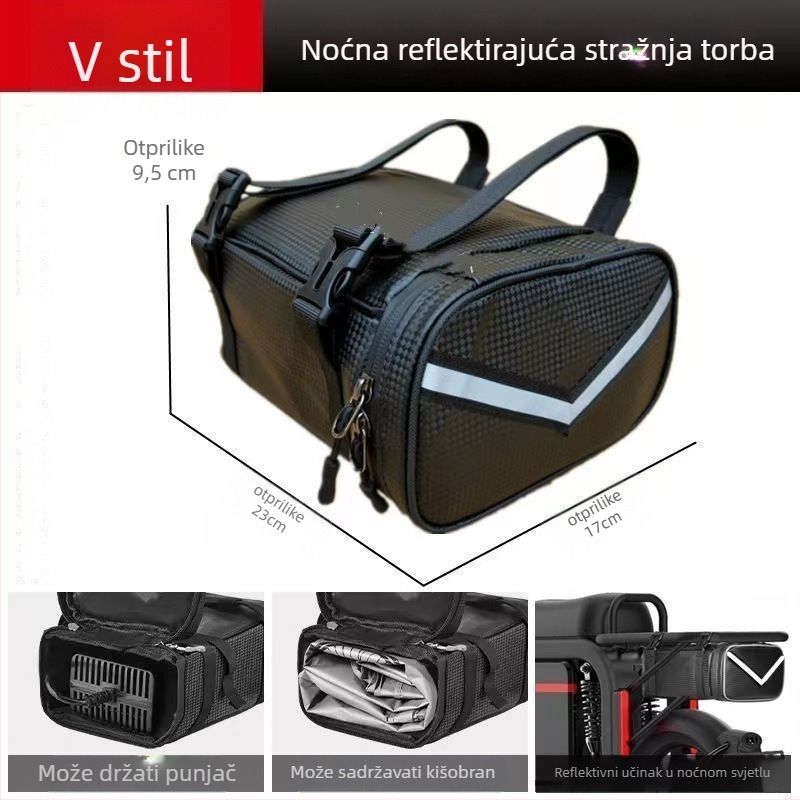 Torba za električni bicikl s bočnim pretincima i stražnjim visećim pretincom, univerzalne velike kapacitete