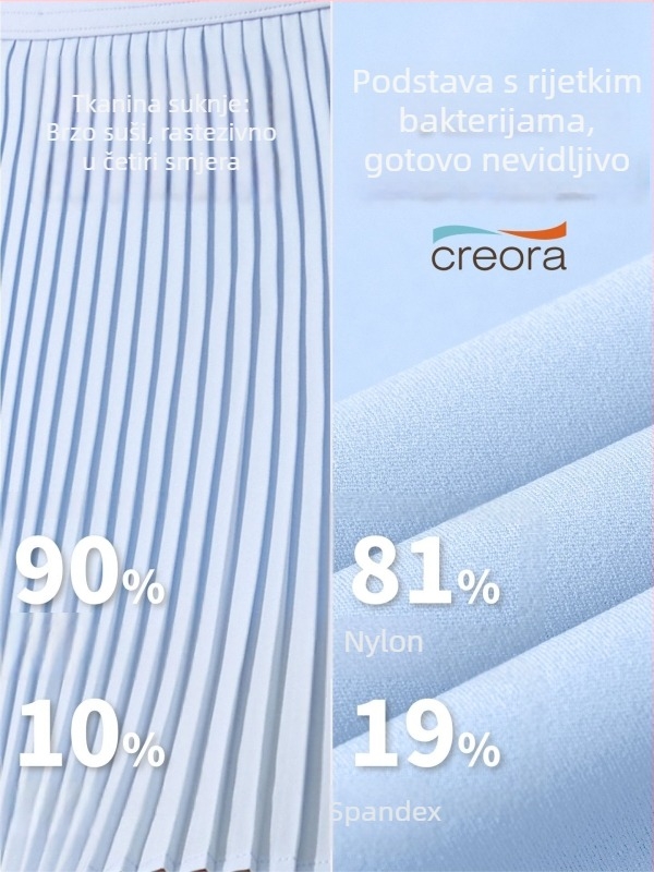 Ženska sportska plisirana suknja s visokim strukom i ugrađenim šorcima protiv prozirnosti, poliester, antibakterijska podstava 5A