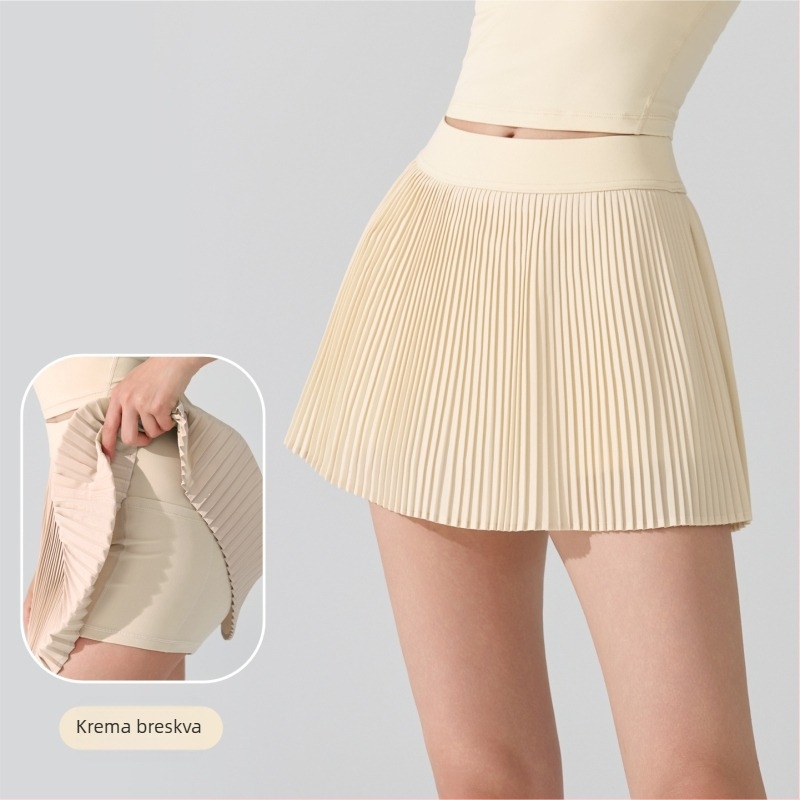 Ženska sportska plisirana suknja s visokim strukom i ugrađenim šorcima protiv prozirnosti, poliester, antibakterijska podstava 5A