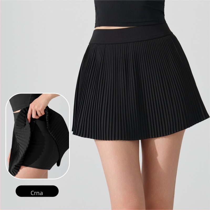 Ženska sportska plisirana suknja s visokim strukom i ugrađenim šorcima protiv prozirnosti, poliester, antibakterijska podstava 5A