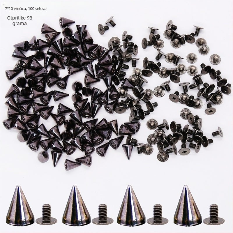 Špikovani vijak s konusnom glavom, legura, baza vijka, za kapute, cipele, šešire, pojaseve i torbe