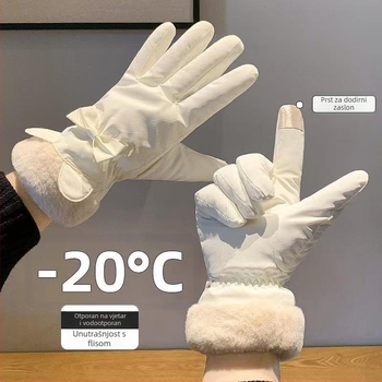 Ženske zimske rukavice za skijanje, najlonske, kompatibilne s dodirnim zaslonom, dizajn s ušima medvjeda i mašnicom