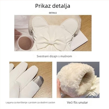 Ženske zimske rukavice za skijanje, najlonske, kompatibilne s dodirnim zaslonom, dizajn s ušima medvjeda i mašnicom
