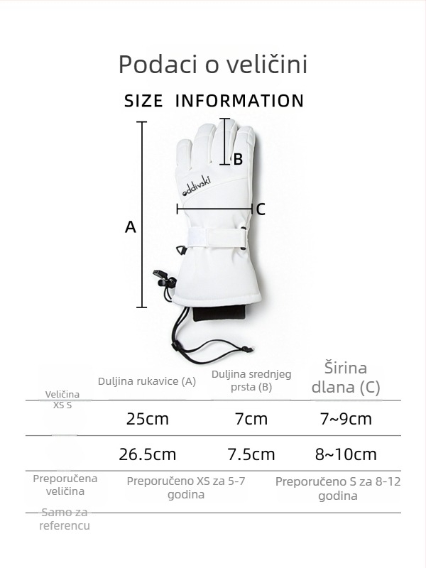 oddivski Dječje rukavice za skijanje – vodootporne i otporne na vjetar, fleece podstava, vanjski Oxford materijal, unutarnja poliester podstava, vodootpornost 20000