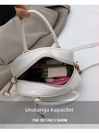 Ženska kružna PU kožna crossbody torba, zatvaranje na zip, poliester podstava, unutarnji džep sa zatvaračem i džep za dokumente, proljeće 2025