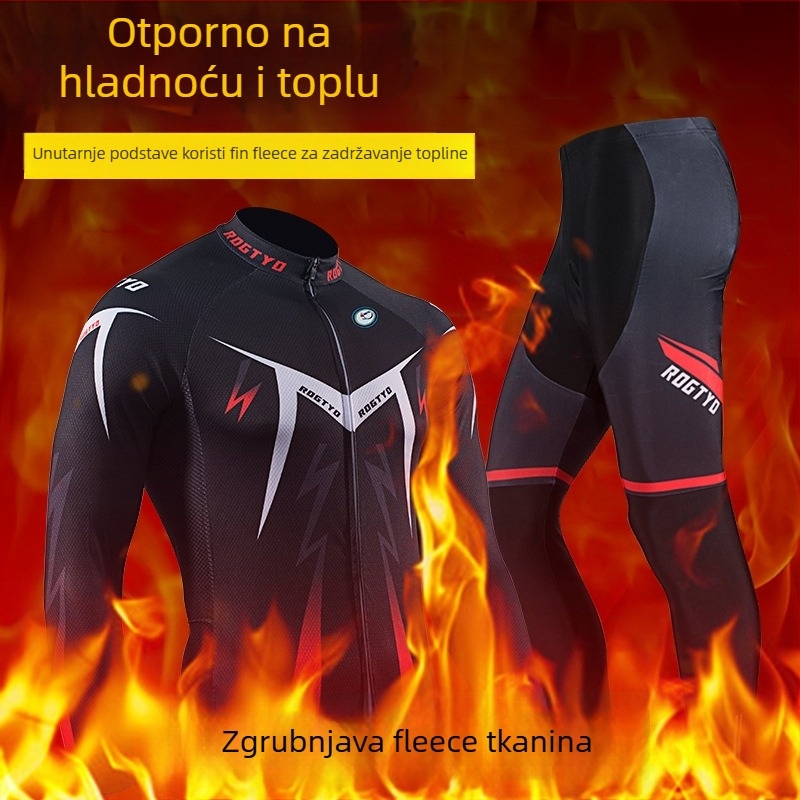 Set za vožnju biciklom s dugačkim rukavima - jesen/zima, unisex, fleece tkanina, topao, za cestovni i planinski biciklizam